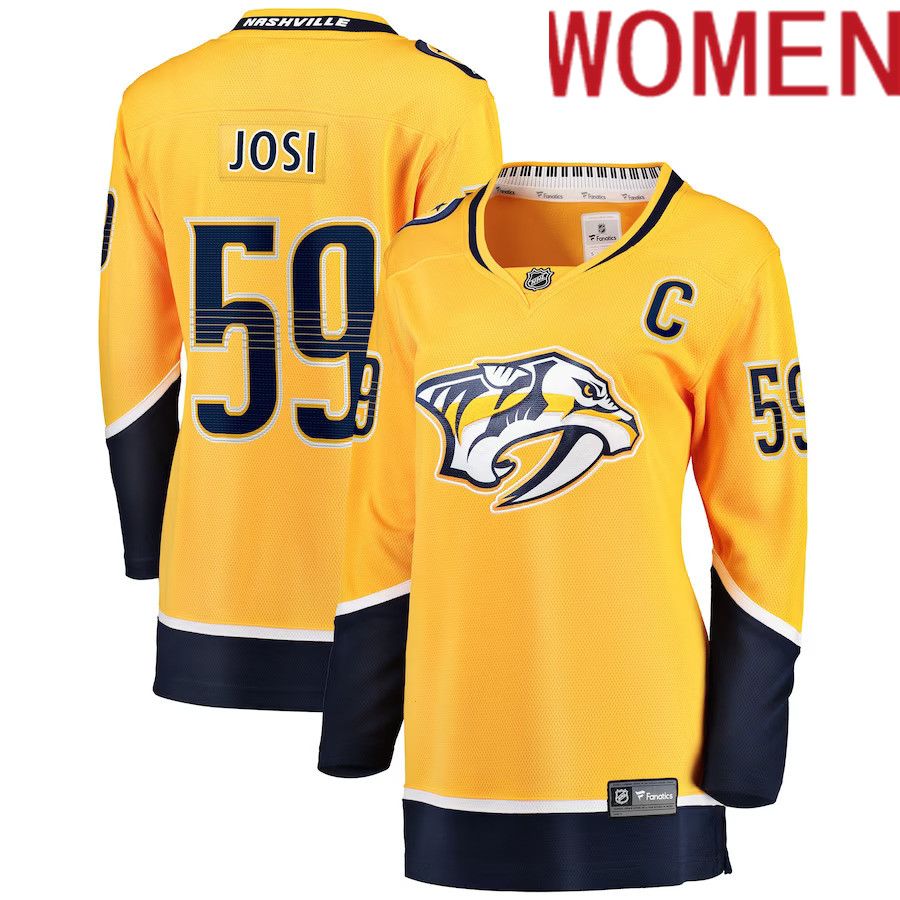 Women Nashville Predators #59 Roman Josi Fanatics Branded Gold Premier Breakaway Player NHL Jersey